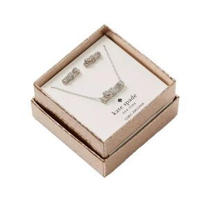 Kate Spade silver bow ribbon earring necklace set gifts birthdays weddings